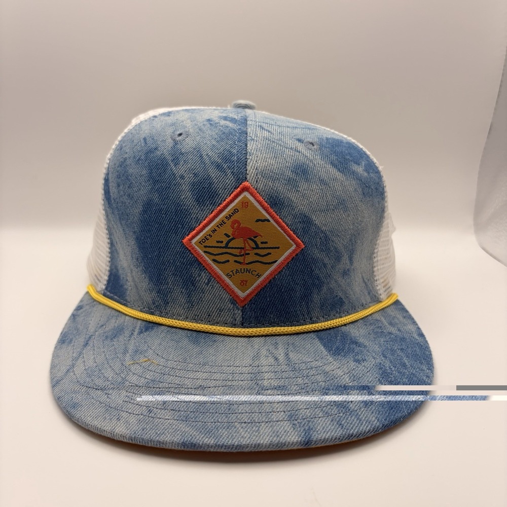 Staunch Collection Toes in the Sand Flamingo Denim Rope Trucker Hat Snapback